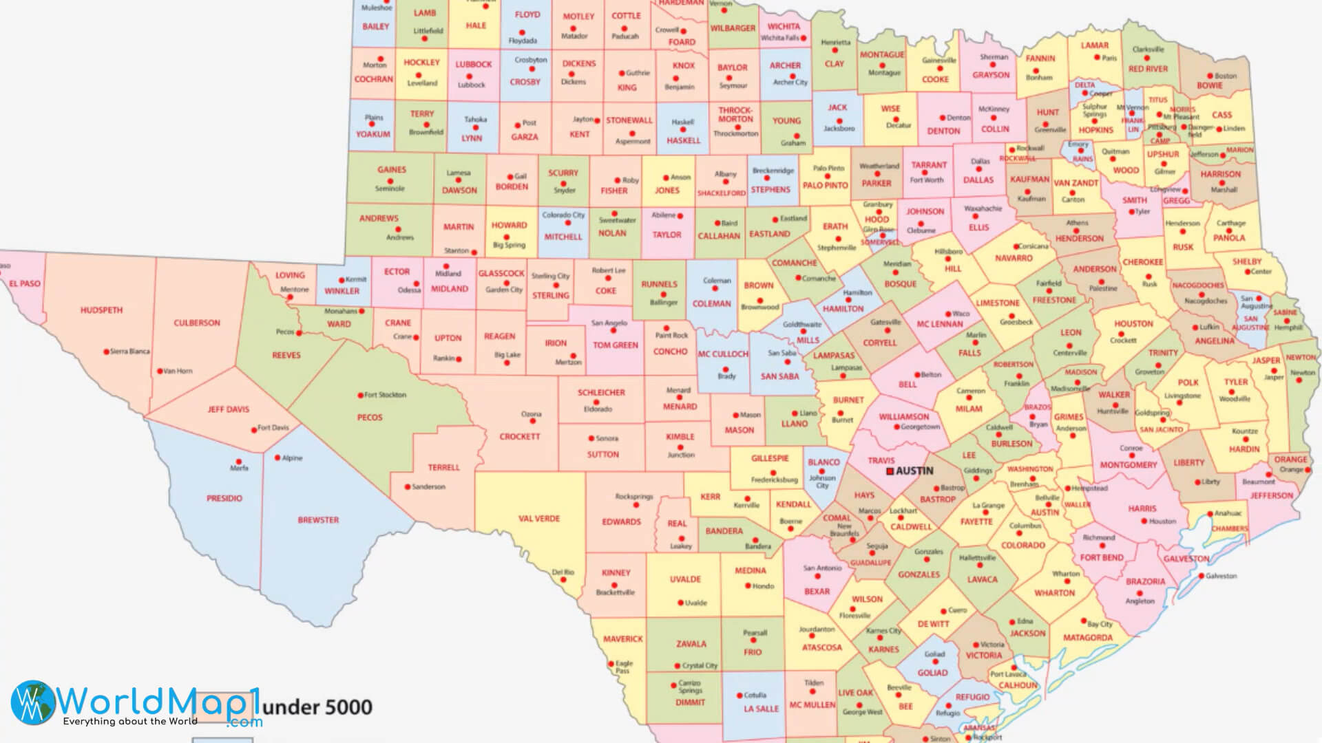 Austin and Texas Counties Map